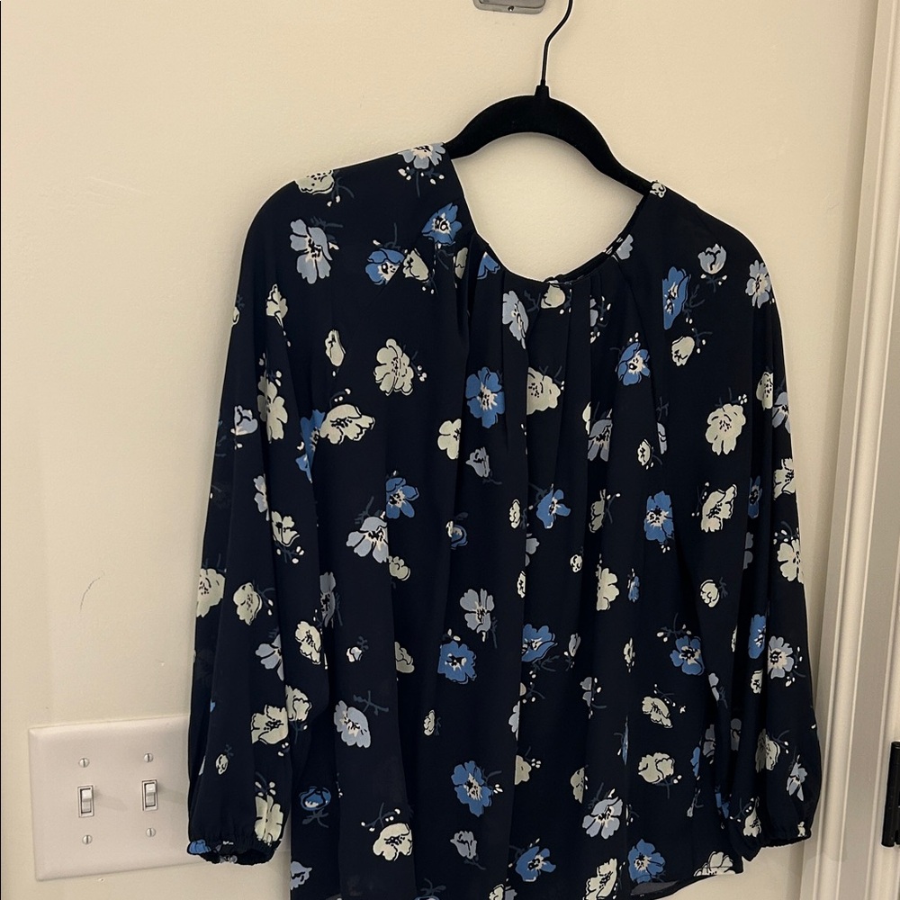 Ann Taylor Factory Floral Blouse - Black and Blue